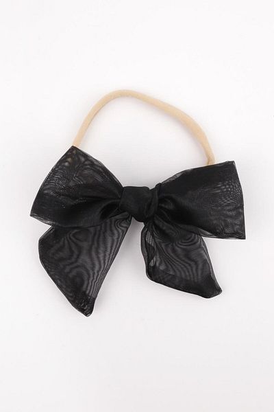 Le Mabelle Banda de păr pentru fetiță cu fundă din organza neagră