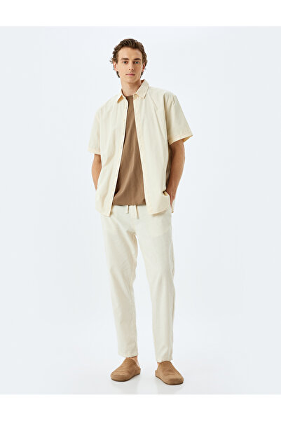 Koton Παντελόνι Boyfriend Lace Up Waist Chino Pocket Λεπτομερές λινό ανάμεικτο