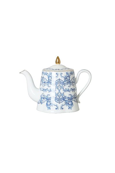 Lucky Art Florance Bone China Porcelain Blue White Natural Baroque Pattern Teapot 800 ml