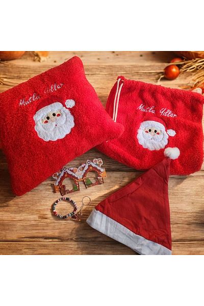 tosbai Decorative Red 40X40 Christmas Gift Set - Santa Claus Pillow and Bag