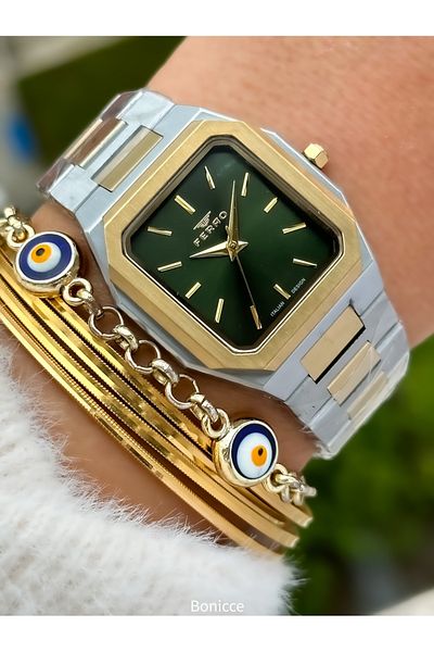 FERRO Women's Yellow Green Wristwatch - Brand with Steel Band and Bracelet