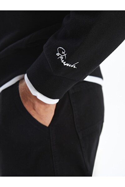 LC Waikiki LCW Casual Bisiklet Yaka Nakışlı Uzun Kollu Erkek Kalın Sweatshirt