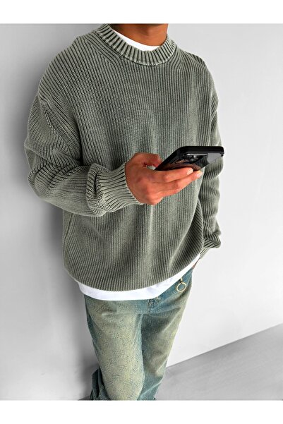 ablukaonline Πράσινο Ανδρικό Oversize Premium Πουλόβερ - Πλένεται