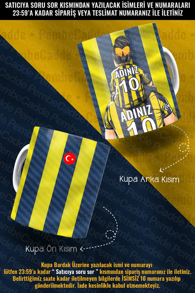 PembeCadde Baba Kız Özel Isim Ve Forma Numaralı Kupa Kahve Bardak Hediye Baba...