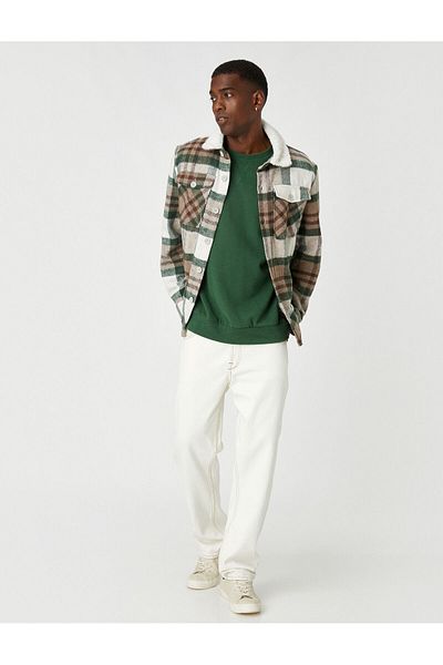 Koton Plush Collar Plaid Jacket