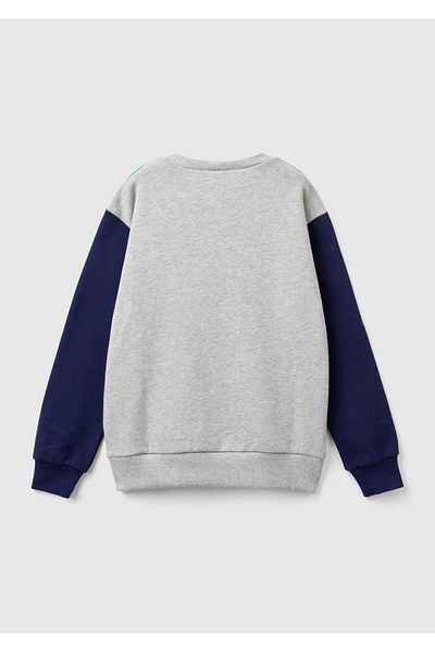 United Colors of Benetton Boy's Green Mix Crew Neck Ribbed Sweatshirt - Logo Printed