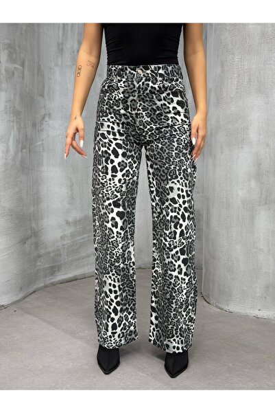 XBELLA DENİM LEOPARD SVETLO SIVE ŠIROKE PANTALONE