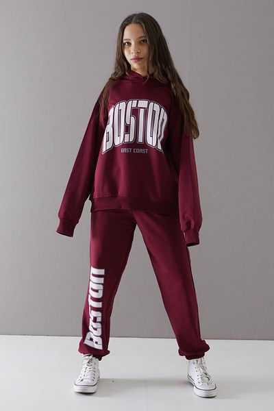 Cansın Mini Claret Red Hooded Girl's Tracksuit - Boston Written 19759
