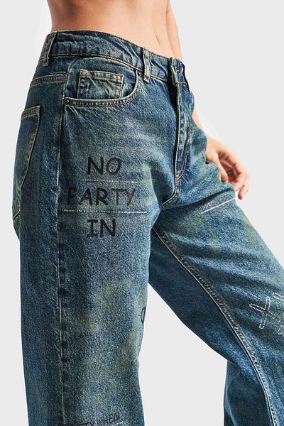 its basic Γυναικείο παντελόνι τζιν T.Jeans με γυαλιστερή πέτρα - Loose Flare Fit t2w411
