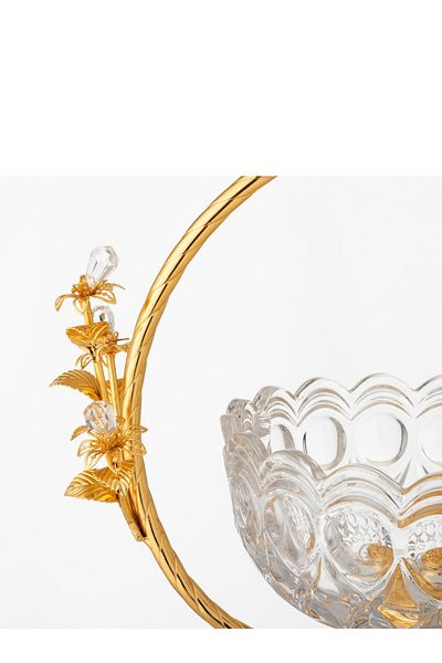 Dania Glass sweet dish with a golden metal stand and base with crystal decor