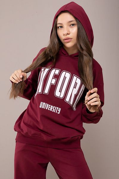 Cansın Mini Claret Red Oxford εμπριμέ με κουκούλα για κορίτσια αθλητική φόρμα 19831