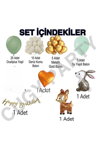 CUGY Birthday Party Celebration Set with Rabbit and Deer Detail in Retro Green Sea Sand Colors