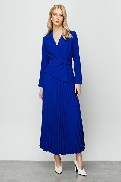 Moda İlgi Modailgi Kruvaze Kemerli Pilisoley Elbise Saks