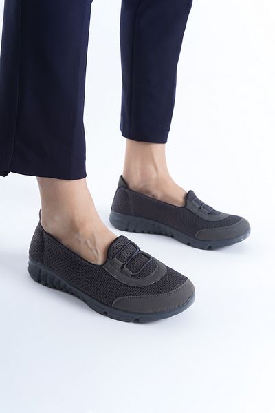 MuSoon Women's Gray Lace-Up Orthopedic Sole Ballerina Casual Shoes