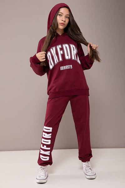 Cansın Mini Claret Red Oxford εμπριμέ με κουκούλα για κορίτσια αθλητική φόρμα 19831
