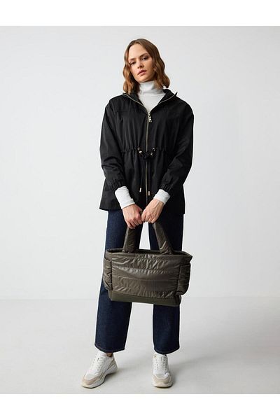Jimmy Key Khaki Shiny Fabric Zippered Shoulder Bag