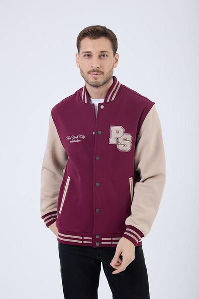 Polo State Men's Basic 3 Thread Long Pocket Burgundy College Jacket
