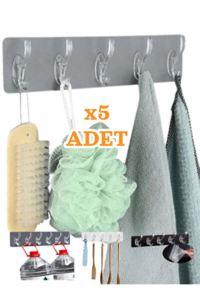 Blue Home Lıght 5 ADET 5'li Kendinden-Yapışkanlı-Güçlü-Şeffaf-Askılık- Kapı-Arkası-Mutfak-Duvar-Banyo-ASKI 5 ADET