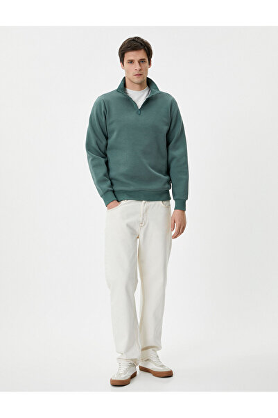 Koton Φούτερ με μισό φερμουάρ Βασικό γιακά με ριμπ μακρυμάνικο