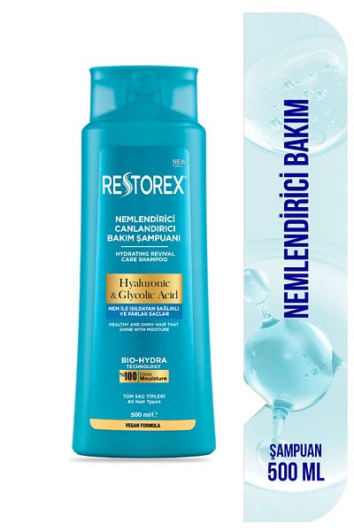 Restorex Hydra hydratační revitalizační pečující šampon 500 ml - kyselina hyaluronová, glykoiková kyselina