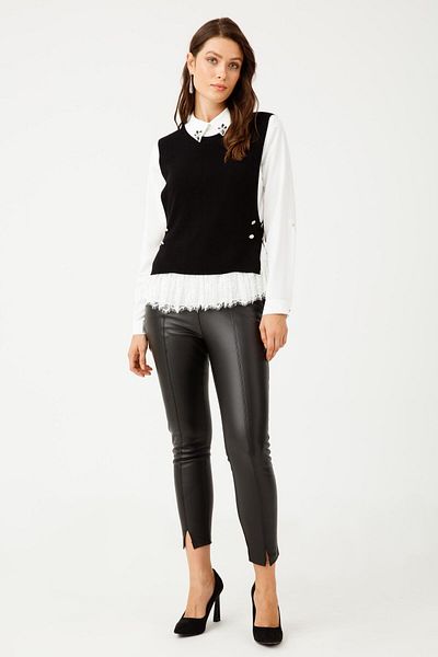 Moda İlgi Black Knitwear Blouse with Stone Detail - Modailgi Collar and Lace Skirt