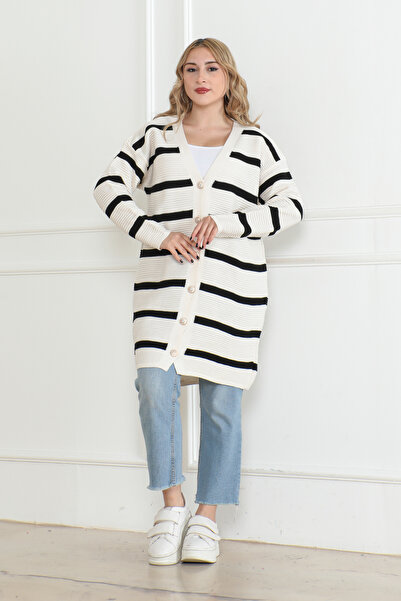 DESTEMODA Πλεκτό Ζακέτα με ρίγες με κουμπιά Χρώμα πέτρας 1019