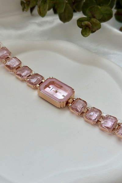 QUARTZ Pink Special Series Stone Brand Model Gold Detailed Women's Wrist Watch