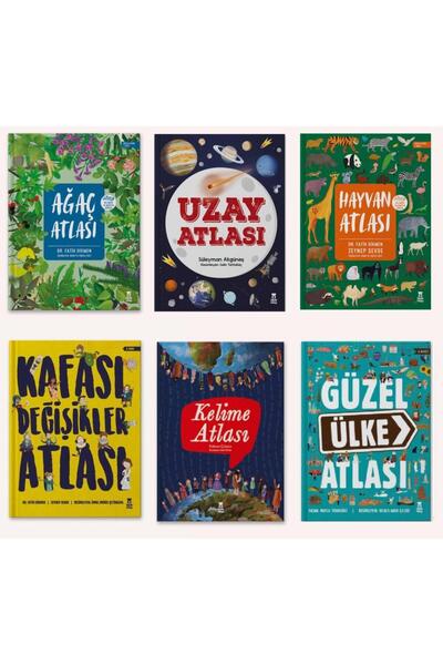 Taze Kitap Atlas Seti 6 Kitap (Uzay Atlası +Hayvan Atlası + Kelime Atlası + K...