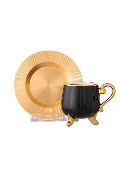 Dania طقم فناجين قهوة تركية من البورسلين وصحون معدنية 6 فناجين + 6 صحون