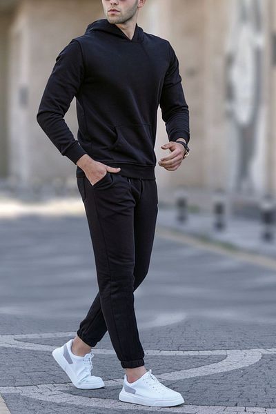 ruNadeS Men's 3 Thread Wide Fit Hooded Kangaroo Pocket Tracksuit Set - Walking