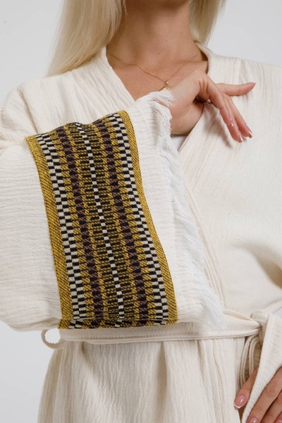 Befera Design Muslin Kimono 100% Cotton Camel Camel Patterned Bathrobe Caftan Dressing Gown