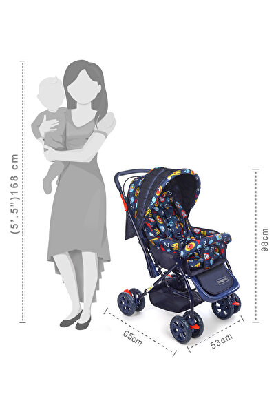 Babyhug Babyhug Cosy Cosmo Stroller Reversible Handle, Back Pocket, 0-3 Years Adjustable Canopy - Navy Blue
