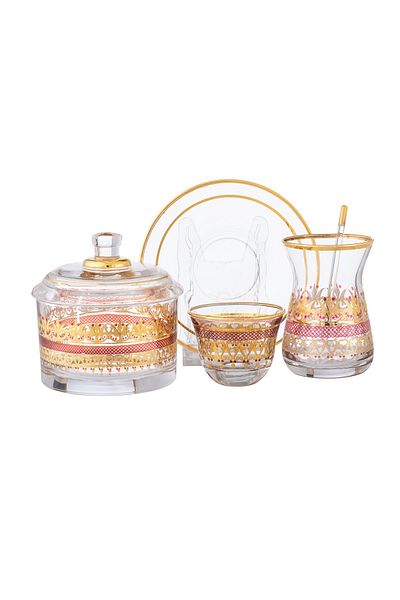 Byblos Turkish tea & coffee set, 25 pcs,  6 tea cups 6 tea saucers 6 coffee cups 6  spoon 1 sugar spoon
