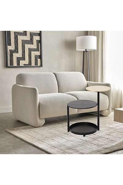 Areka Glass Corner Table With Black Travertine