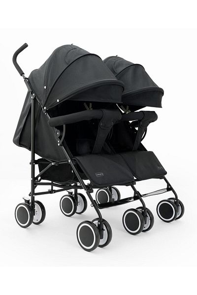 Babyhug عربة أطفال مزدوجة من Babyhug Deuce مع مظلة واقية من الأشعة فوق البنفسجية وعجلات دوارة وإمكانية الاستلقاء المتعدد للأطفال من عمر 0 إلى 3 سنوات - لون أسود