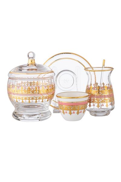 Byblos Turkish tea & coffee set, 25 pcs,  6 tea cups 6 tea saucers 6 coffee cups 6  spoon 1 sugar spoon