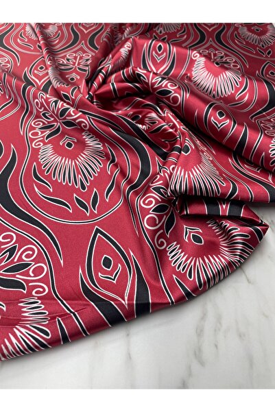 ipekkumaş Kırmızı İkat Desen Elbiselik Gömleklik Tivil Saten Kumaş ÜRÜNÜMÜZ A...