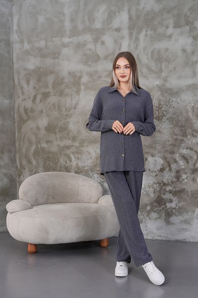 Miss Dünya Lissa Pregnant and Maternity Bottom Top Set with Front Button Shirt Collar Winter Wrapped Fabric Pockets