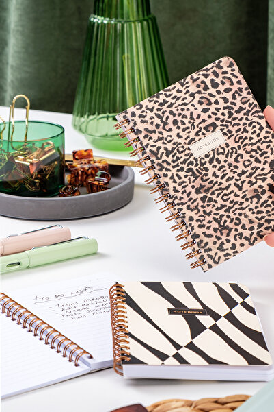PAPERORA 10X14 cm Spiral Striped Leopard Print Set of 3 Notebooks