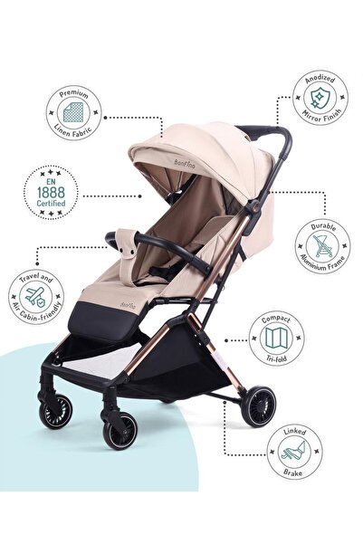 Bonfino Bonfino AirLuxe Cabin Stroller - Compact Tri-fold, Lightweight, Beige Linen Fabric