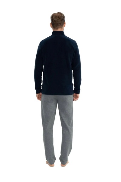 U.S. Polo Assn. US POLO LİSANSLI DÜĞMELİ YAKA  ÜSTÜ POLAR UZUN KOLLU ERKEK PİJAMA TAKIM