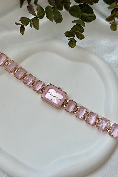 QUARTZ Pembe Özel seri taşlı marka model gold detaylı kadın kol saati