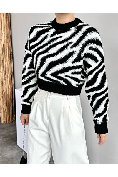 HAN EXCLUSİVE Zebra Desen Letus Triko Kazak