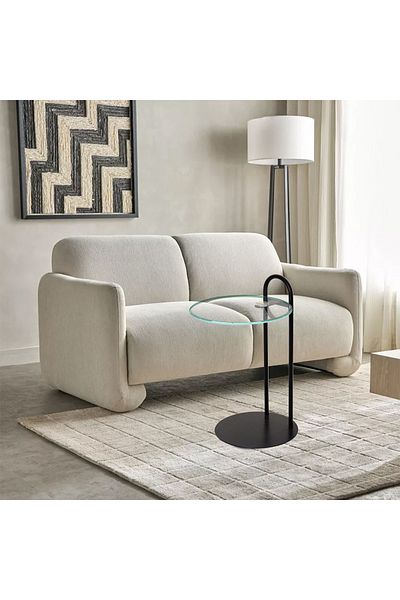 Areka Black Service Table, Black Iron Base, Clear Glass Top