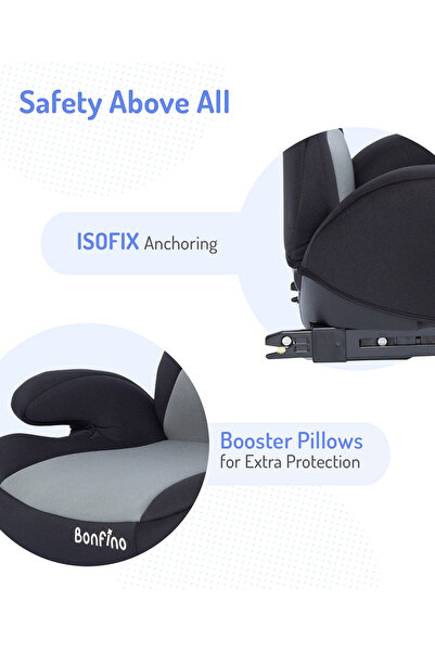 Bonfino Comfort Isofix Car Booster Seat with Back Rest, 6 to 12 Years, 42 x 33 x 23 cm - Grey