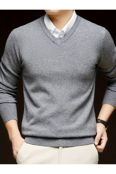 NO4 Textured V-Neck Comfortable Fit Men's Sweater