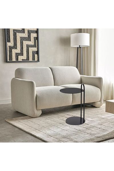 Areka Black Service Table, Black Iron Base, Black Glass Top