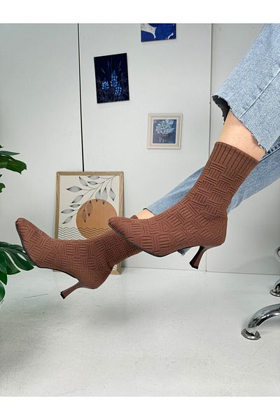 İmerShoes Γυναικείες μπότες με ψηλό λεπτό τακούνι - ελαστικά πλεκτά, μυτερή μύτη, οδοντωτή σόλα άνετη 170