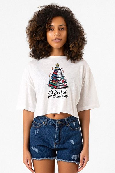 Tshirthane All Booked for Christmas White Gray Women's Crop Tshirt