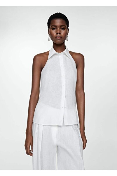 MANGO Woman Bluză cu gât cu halter 100% in